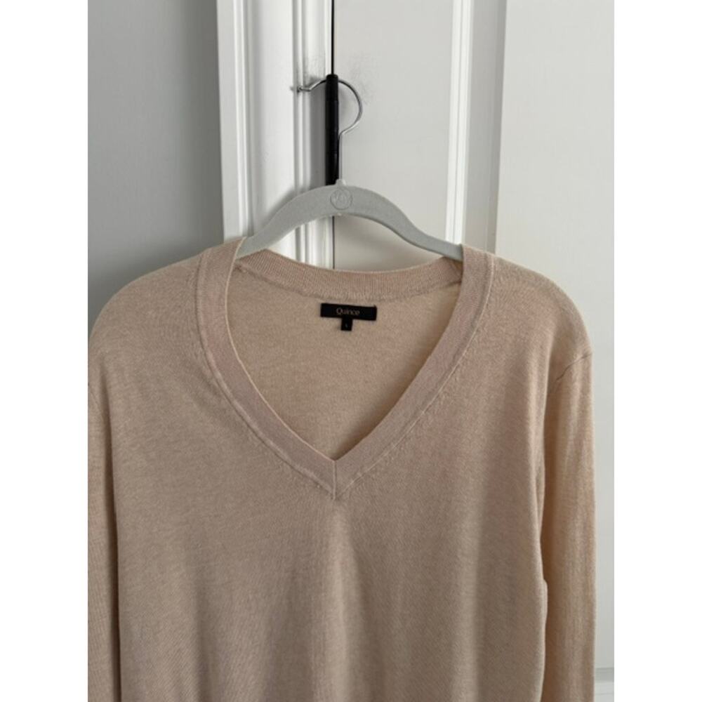 Quince NWOT Lightweight Organic Cotton Cashmere V-Neck Sweater L Heather Oatmeal - Picture 3 of 8